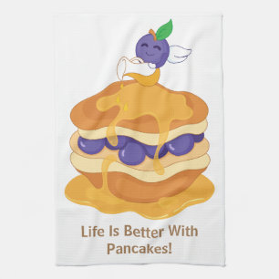 Life Is Better With Pancakes Cute Funny Humourous Tea Towel