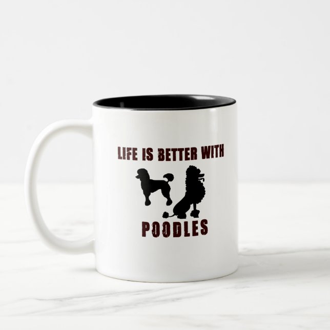 LIfe Is Better With Poodle Black Design Two-Tone Coffee Mug (Left)