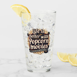 Life Is Better with Popcorn & Movies Retro Design Glass