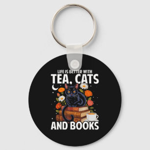 Life is better with tea cats and books funny cat key ring