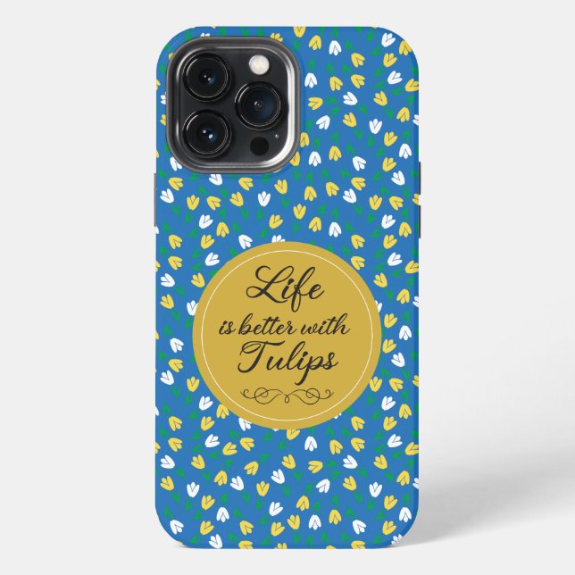 Life is better with Tulips - Blue yellow pattern iPhone Case (Back)