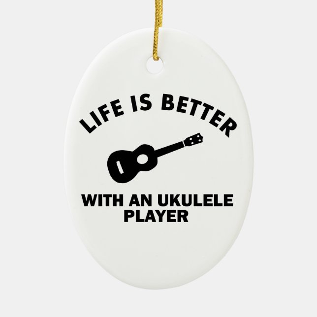 Life is better with ukulele players ceramic tree decoration (Front)