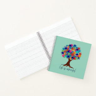 Life Is Colourful Paint Splatter Tree Spiral Notebook