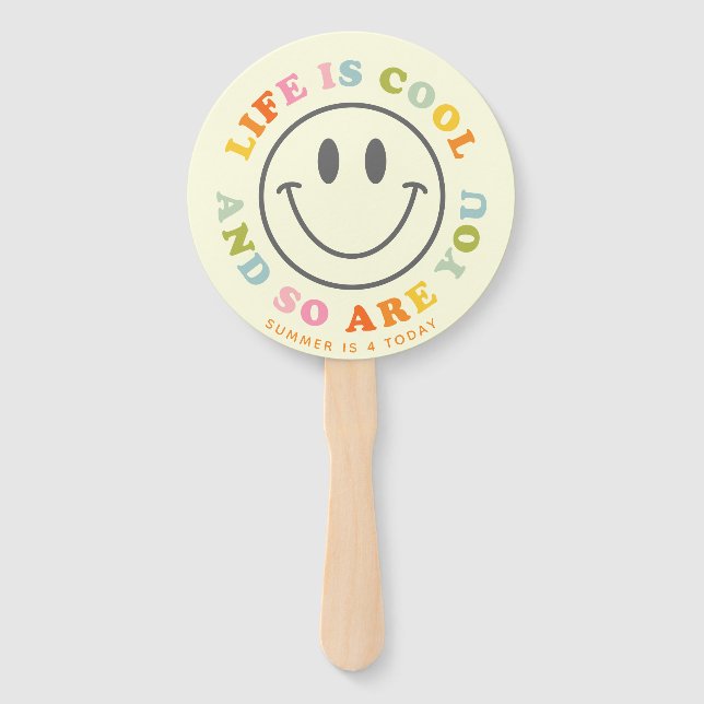 Life Is Cool Happy Smiling Face Emoji Hand Fan (Back)