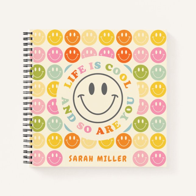 Life Is Cool Happy Smiling Face Emoji Notebook (Front)