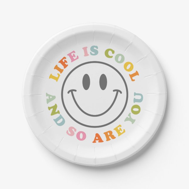 Life Is Cool Happy Smiling Face Emoji Paper Plate (Front)