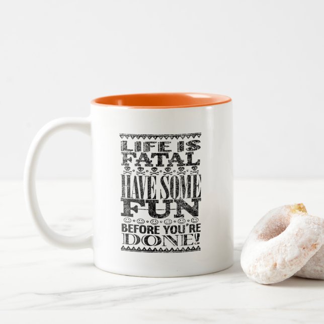Life is Fatal Two-Tone Coffee Mug (With Donut)
