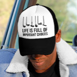 Life is Full Of Important Choices Golf Christmas Trucker Hat<br><div class="desc">Showcase your love for both golf and the holiday season with our 'Life is Full Of Important Choices Golf Christmas' design. This fun and festive design captures the essence of making the right choices—whether it’s selecting the perfect club or choosing to spread Christmas cheer. Ideal for golf enthusiasts, this product...</div>