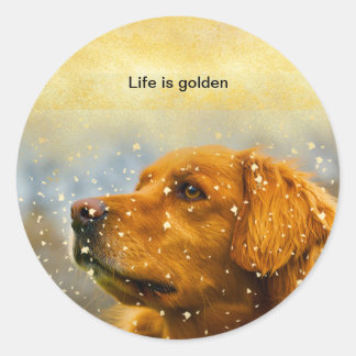 life is golden golden retriever sticker. classic round sticker