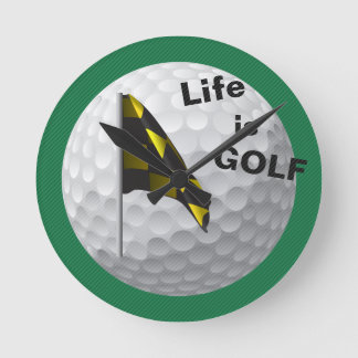 Life is Golf Flag Golfball Green Yellow Clock