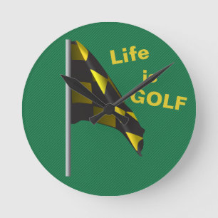 Life is Golf Flag Green Yellow Clock