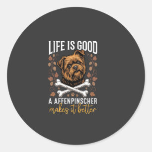 Life Is Good Affenpinscher Dog Crossed Bones Classic Round Sticker