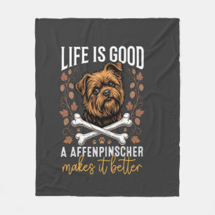 Life Is Good Affenpinscher Dog Crossed Bones Fleece Blanket
