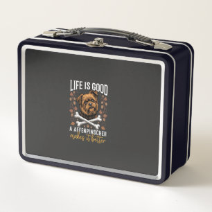 Life Is Good Affenpinscher Dog Crossed Bones Metal Lunch Box