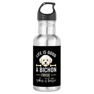 Life Is Good Bichon Frise Dog Bones White Fur 532 Ml Water Bottle