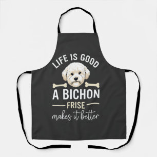 Life Is Good Bichon Frise Dog Bones White Fur Apron