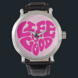 Life is Good Cute Pink Wrist Watch<br><div class="desc">Cute pink heart girls watch.
Life is good - motivational quote.</div>