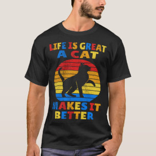 Life Is Great A Cat Makes It Better Retro Kitten Q T-Shirt