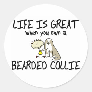 Life is Great Bearded Collie Stickers (Fawn)