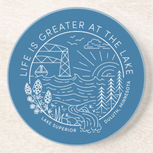 Life is Greater at the Lake – White and Blue Coaster