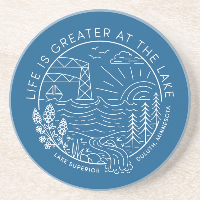 Life is Greater at the Lake – White and Blue Coaster (Front)