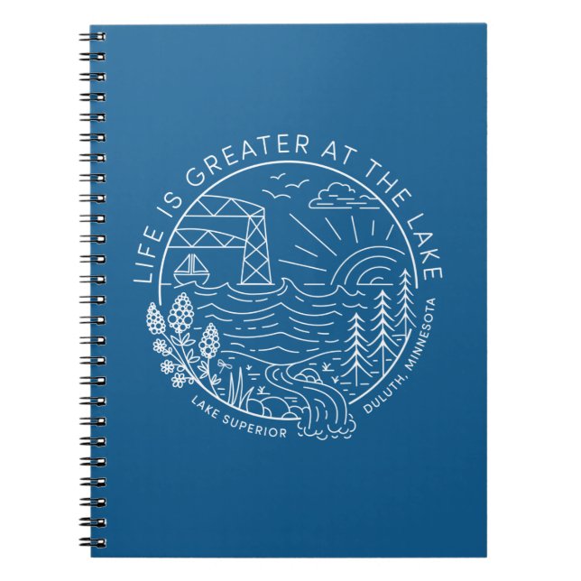 Life is Greater at the Lake – White and Blue Notebook (Front)