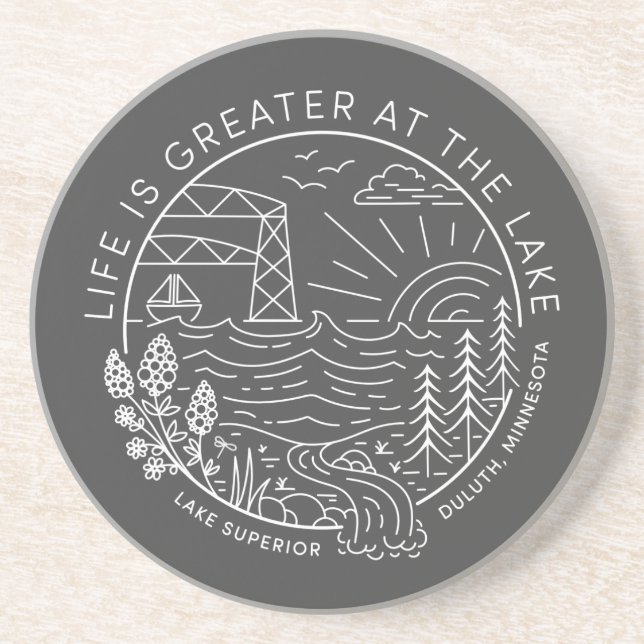 Life is Greater at the Lake – White and Grey Coaster (Front)