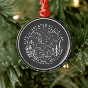 Life is Greater at the Lake – White and Grey Metal Tree Decoration