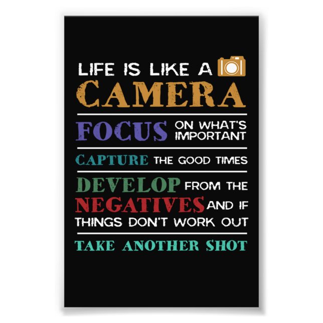 Life Is Like A Camera Photography Photographer Photo Print (Front)