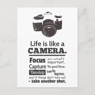 Life is like a camera quote, Black Grunge Postcard