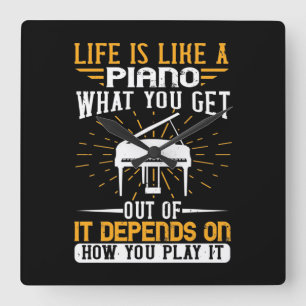 Life Is Like A Piano Square Wall Clock