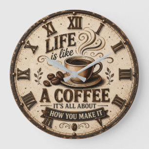 Life Is Like Coffee  Inspirational Farmhouse Large Clock