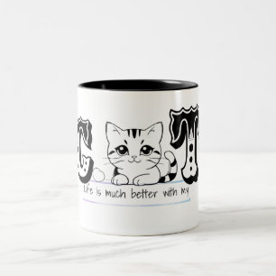 "Life Is Much Better With My Cat – Cute Cat Design Two-Tone Coffee Mug