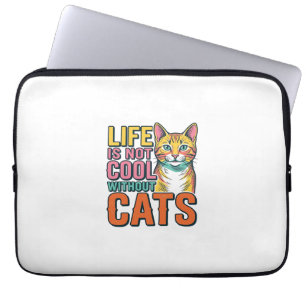 Life Is Not Cool Without Cats Vintage Cat Shirt De Laptop Sleeve