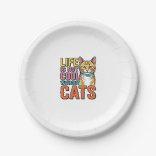 Life Is Not Cool Without Cats Vintage Cat Shirt De Paper Plate