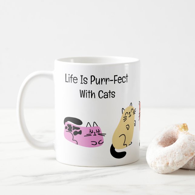 Life Is Purr-Fect With Cats Coffee Mug (With Donut)