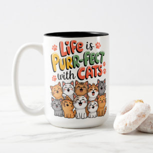 Life is Purr-fect With Cats Graphic Two-Tone Coffee Mug