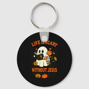 Life Is Scary Without Jesus Cute Christian Ghost H Key Ring