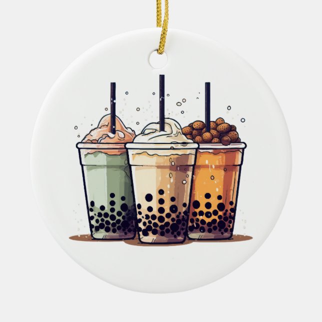 Life is short, drink the boba ceramic tree decoration (Front)