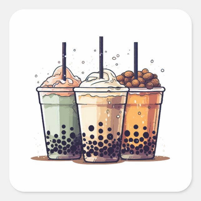 Life is short, drink the boba square sticker (Front)