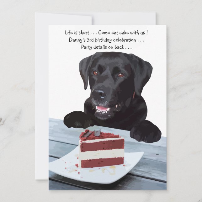 Life is short , eat the cake - Black Lab Invitation (Front)