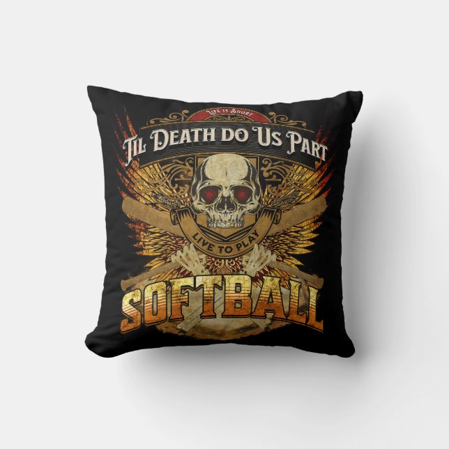 Life is Short - Live to Play Softball Cushion (Front)