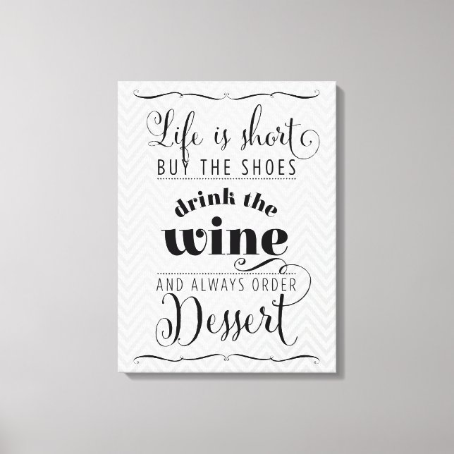 LIFE IS SHORT modern typography motivational grey Canvas Print (Front)
