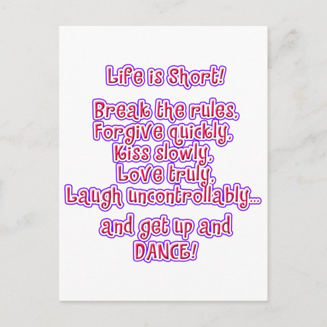 Life is Short Postcard (Front)