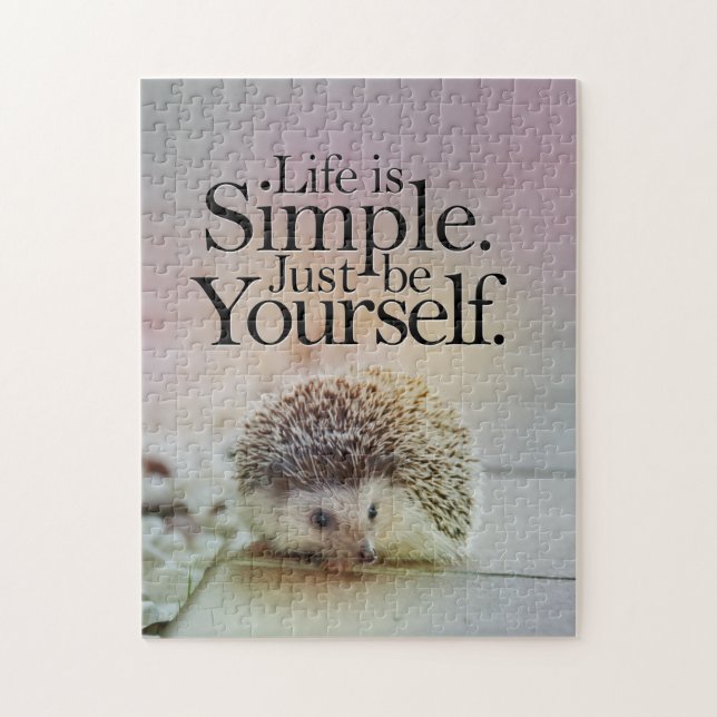 Life Is Simple Cute Hedgehog Inspirational Quote Jigsaw Puzzle (Vertical)