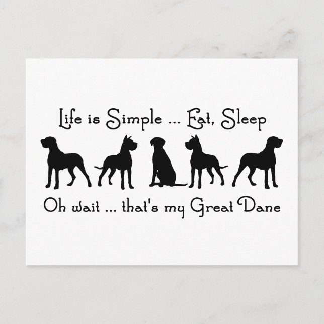 Life is Simple Eat Sleep Great Dane Dog Humour Postcard (Front)