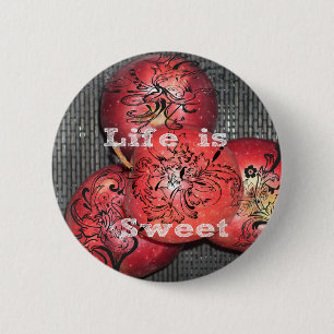 Life is Sweet: Apple and Floral Motif Design 6 Cm Round Badge