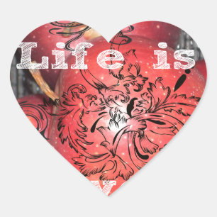 Life is Sweet: Apple and Floral Motif Design Heart Sticker