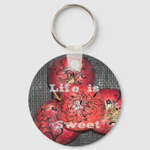 Life is Sweet: Apple and Floral Motif Design Key Ring