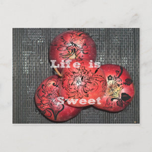 Life is Sweet: Apple and Floral Motif Design Postcard